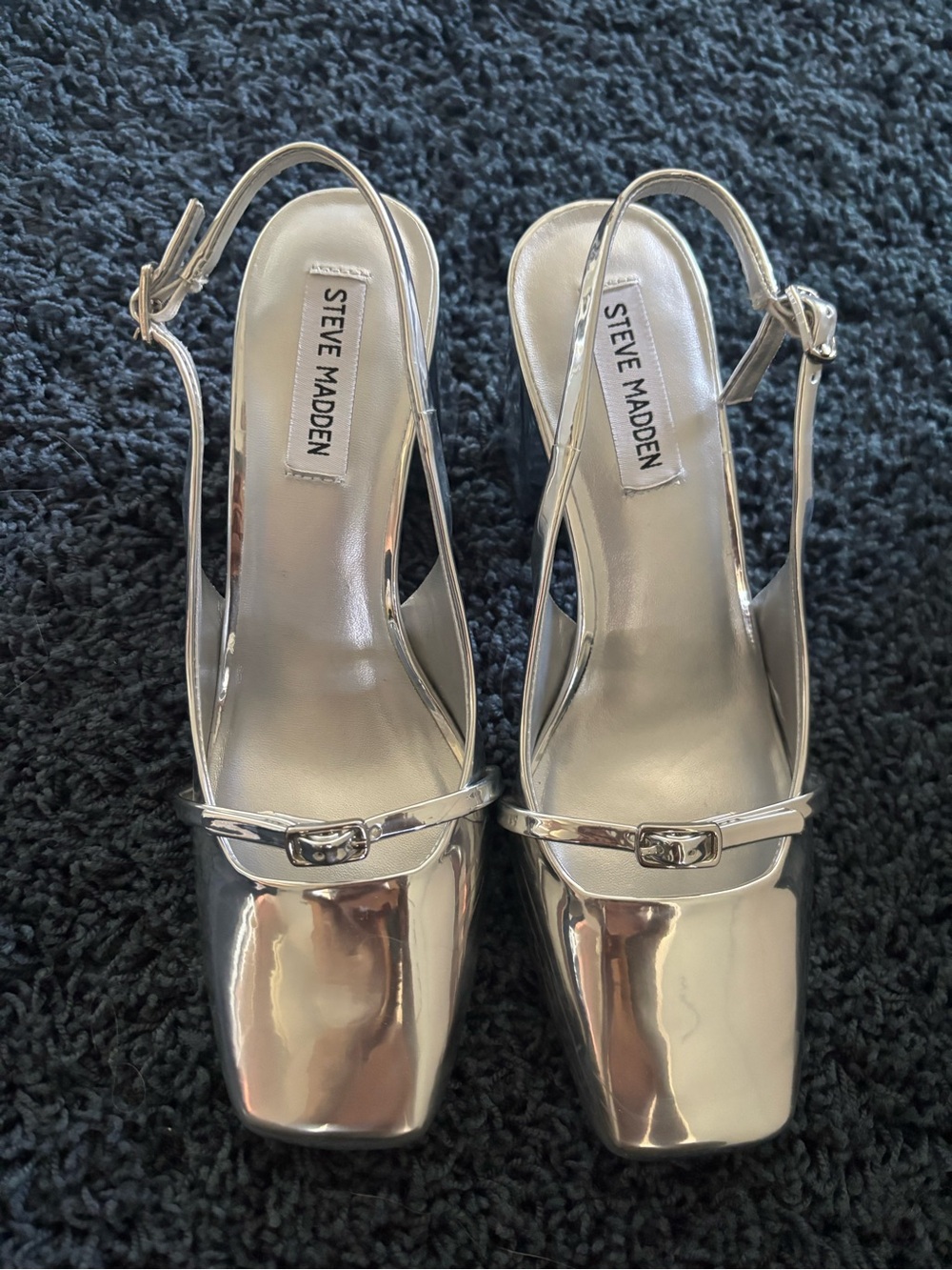 Steve Madden Metallic Silver Slingback Square-Toe Heels